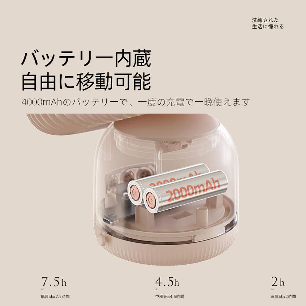 3WAY扇風機 卓上/吊り/壁掛け ファン 卓上 壁掛け USB 充電式 小型 ライト ミニ 手持ち 携帯 静音 コードレス ミニ扇風機 首振り 回転 風量3段階 DSHJ-S-2118A-JP - 画像 (7)