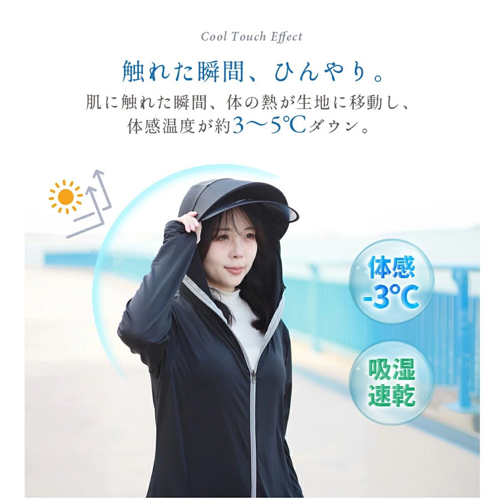 ラッシュガード レディース UVカット パーカー ポンチョ 超ロング丈 サンバイザー付き つば取り外し可 ダブルファスナー 全身カバー 日焼け防止 紫外線対策 最強ラッシュガード jjc - 画像 (6)
