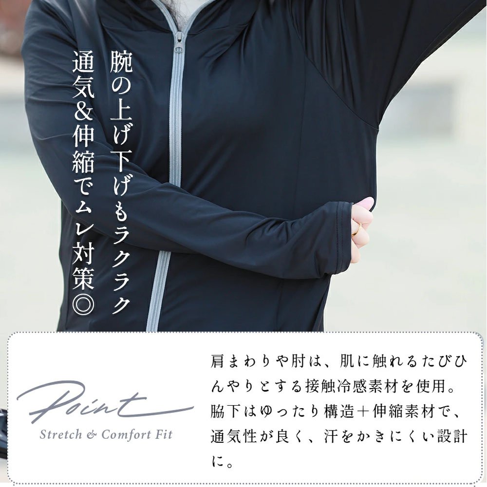 ラッシュガード レディース UVカット パーカー ポンチョ 超ロング丈 サンバイザー付き つば取り外し可 ダブルファスナー 全身カバー 日焼け防止 紫外線対策 最強ラッシュガード jjc - 画像 (8)