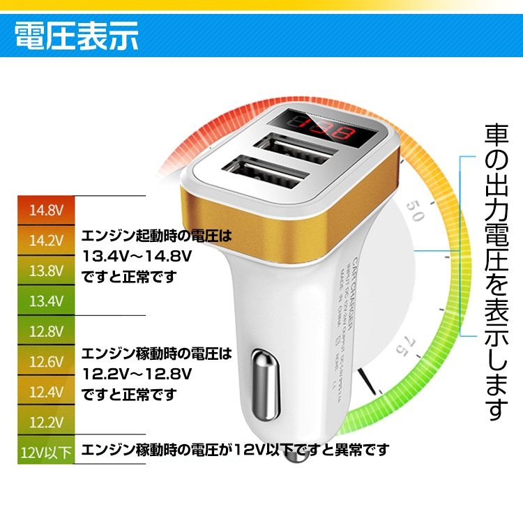 車用2ポートUSB 12~24V DC5V2.1A 保護回路搭載 車内用品 充電専用 ee203 - 画像 (5)
