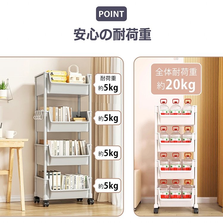 ワゴン キッチンワゴン 収納ラック キャスター付き 組替可能 広い取り出し口 軽量 全体耐荷重約20kg 小物収納 リビング 洗面所 キッチン オフィス 北欧風 インテリア sg111 - 画像 (7)