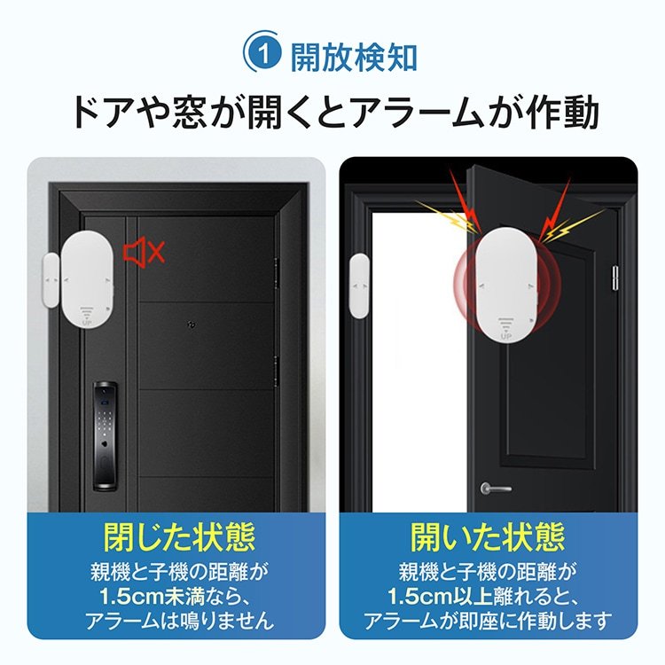 防犯ブザー 防犯アラーム 最大音量130db ワンタッチ 開放検知 衝撃検知 超薄型 侵入防止 防犯対策 ドア用 窓用 オフィス 寝室 玄関 書類保管庫 bs006 - 画像 (4)