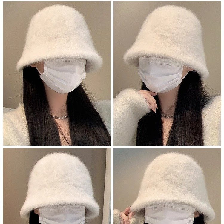 漁師の帽子 ファジー バケット ハット 女性の帽子 バケット ハット ふわふわ バケットキャップ 女性用 防風 暖かい帽子 冬の女性のファッション jtl050 - 画像 (3)