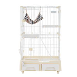 猫 ケージ キャットケージ 2段 猫トイレ付 キャスター付 ハンモック付 猫ゲージ おしゃれ キャットハウス ネコ ハウス 多段 留守番 保護 脱走防止 多頭飼い 多頭 スチール ペットケージ 新作【クリームイエロー】 TX212771DAA