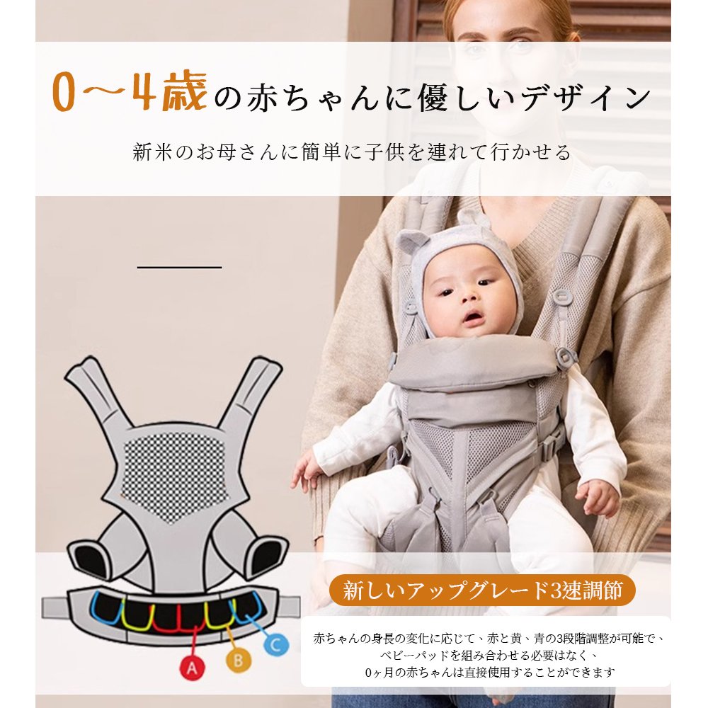 抱っこ紐 新生児 ベビー メッシュ 多機能 通気性 軽量 O脚防ぐ お出かけ用 対面抱っこ 前向き抱っこ おんぶ 横抱っこ プレゼント 出産祝 ギフト D-01 - 画像 (8)