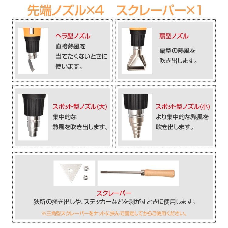 ヒートガン 2段階調温可 600℃/300℃ 2段階風量 塗装の乾燥 ステッカーの剥離 塩ビパイプの溶接·加工 熱処理作業 DIY 初心者 女性 sg010 - 画像 (6)