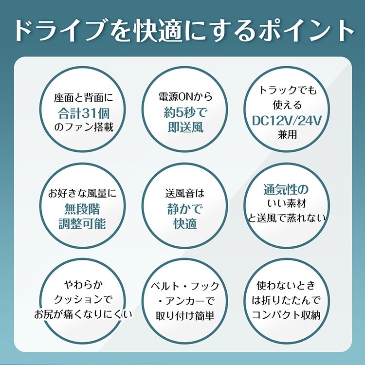シートクーラー クールカーシート 座面 背面 静音 風量調整可 強力ファン 夏快適ドライブ 通気性 自動車 トラック 蒸れ防止 熱中症予防 猛暑対策 ee388 - 画像 (2)