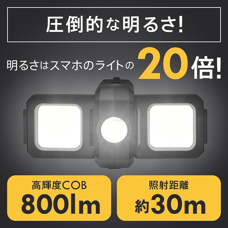 LED投光ライト 投光器 作業用ライト カラビナ付き USB充電 5つ点灯モード IPX5防水 超軽量 持ち運び便利 アウトドア キャンプ 点検作業 災害時 非常用 停電 sl101 - 画像 (2)