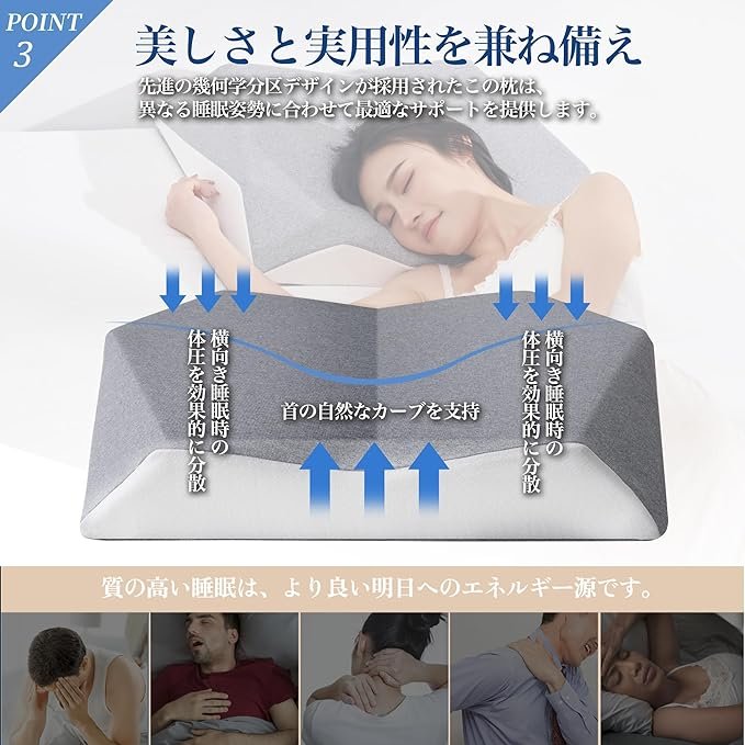 頚部サポート効果 首と肩の疲労を和らげ 睡眠の質を向上させる 枕 低反発 まくら 安眠枕 快眠枕 首が痛くならない 首肩フィット 頭をやさしく支える 仰向き 横向き カバー洗濯可 通気性 人間工学 肌触り良い 柔らかい 父の日 母の日 誕生日 敬老の日 プレゼントxu-a - 画像 (3)