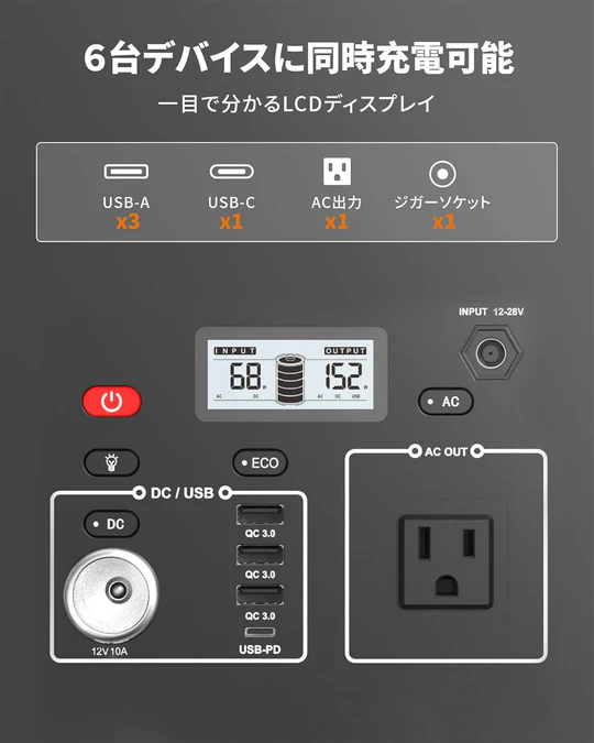 BALDRポータブル電源 PSE認証済 純正弦波 車中泊 キャンプ 防災 停電対策 非常用電源 R1004 - 画像 (2)