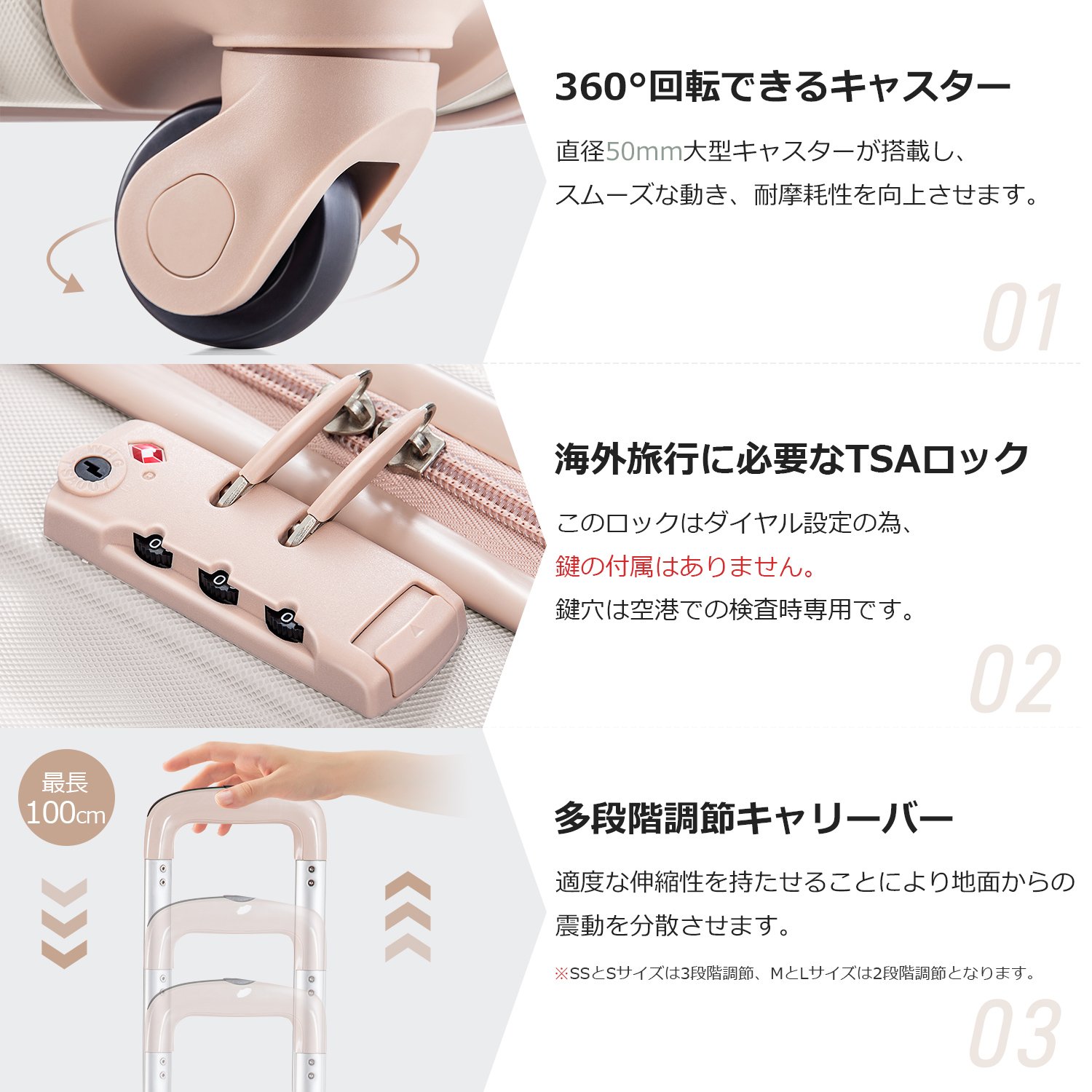 Mサイズ スーツケース キャリーバッグ キャリーケース 超軽量 TSAロック搭載 4日-7日 中型 PP298908NAA - 画像 (4)