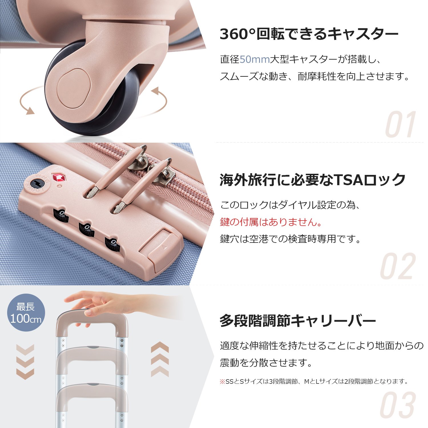 Mサイズ スーツケース キャリーバッグ キャリーケース 超軽量 TSAロック搭載 4日-7日 中型 PP298908CAA - 画像 (4)