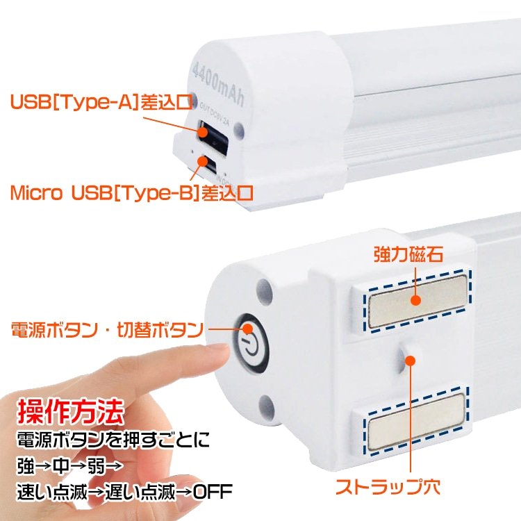 LEDライト 作業灯 充電式 5つモード 磁石 ストラップ付き 電池不要 アウトドア 室内 冷蔵庫ドア 自動車 作業場 機械修理 ガレージ 防災用品 sl069 - 画像 (9)